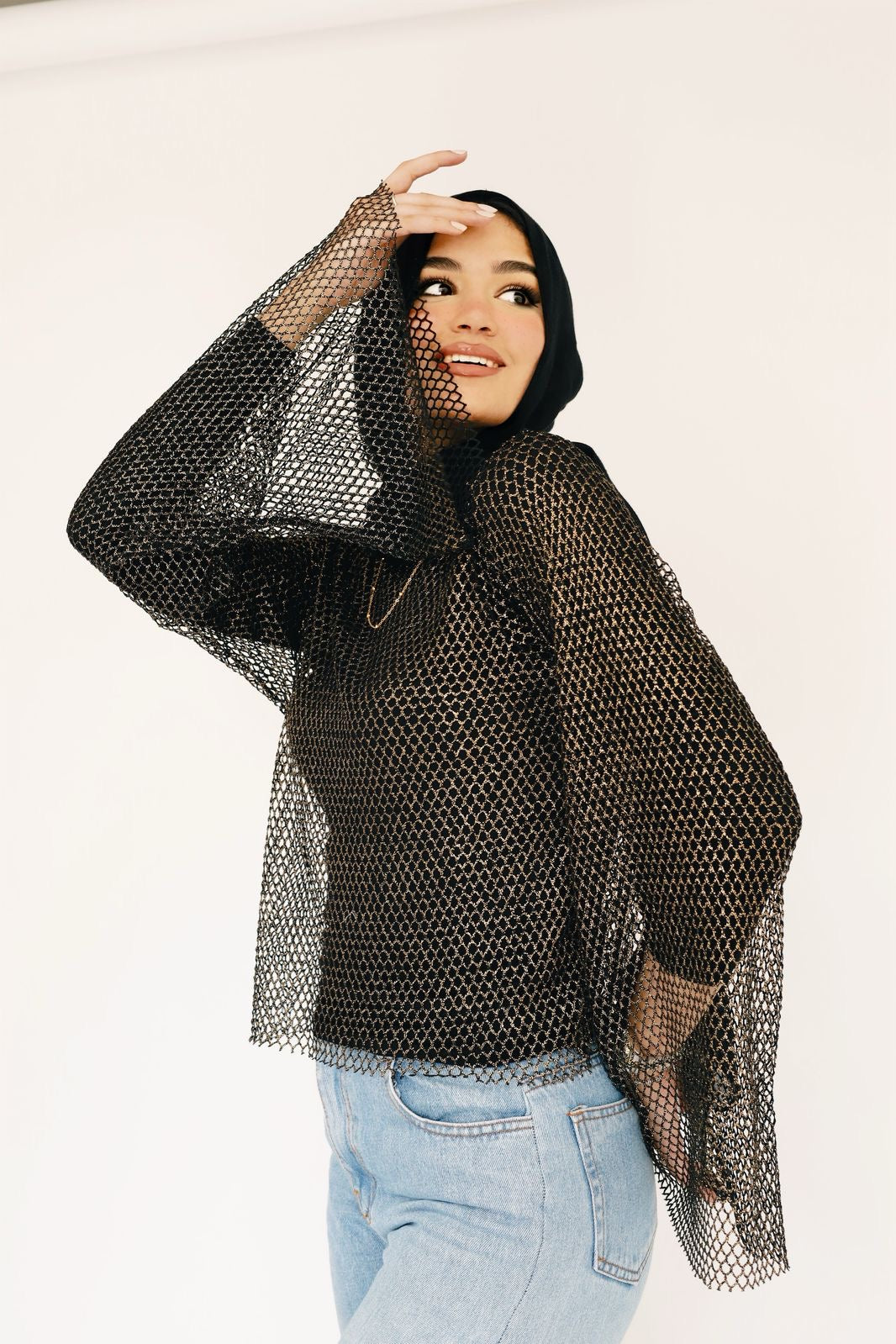 Black mesh top