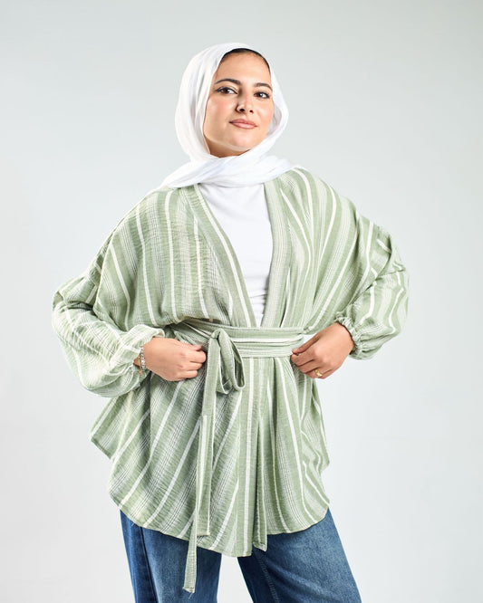 Stripped Linen Cardigan