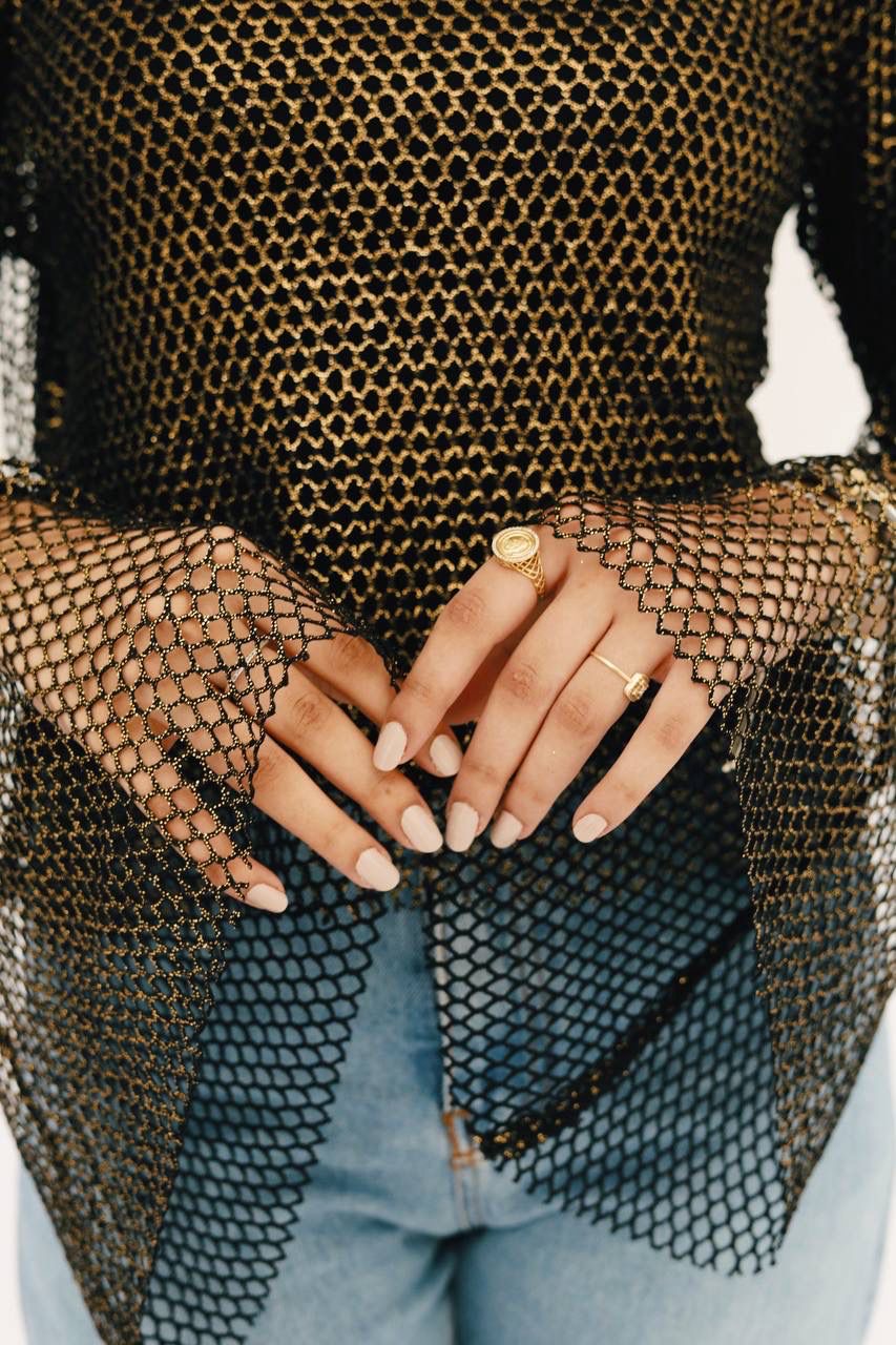 Black mesh top