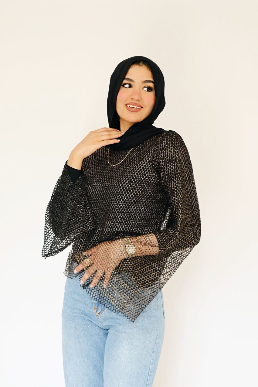 Black mesh top