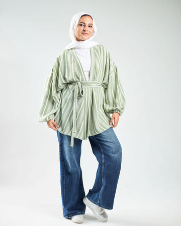 Stripped linen cardigan