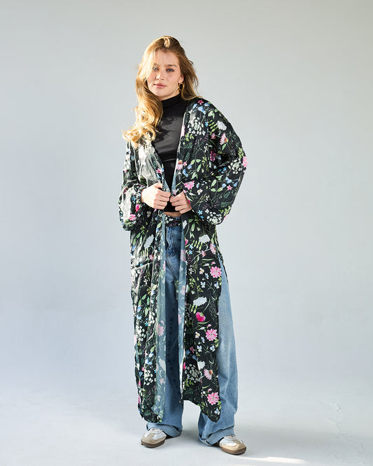 Flowery satin cardigan