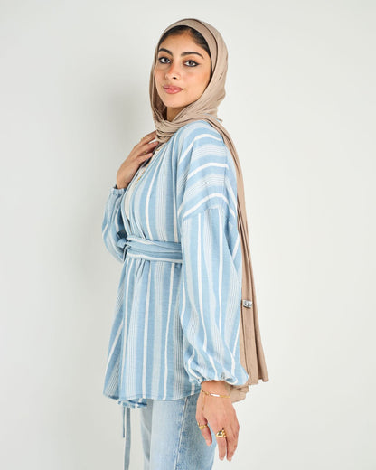 Blue linen stripped cardigan