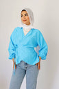 Blue linen wrap blouse