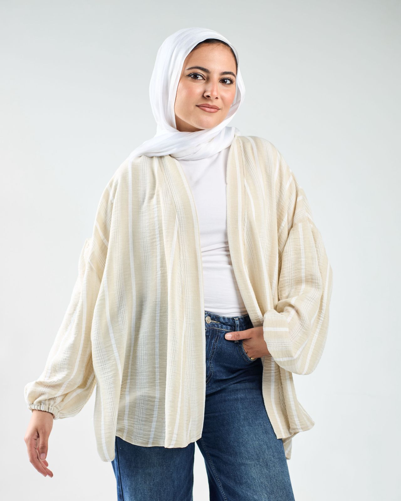 Stripped linen cardigan