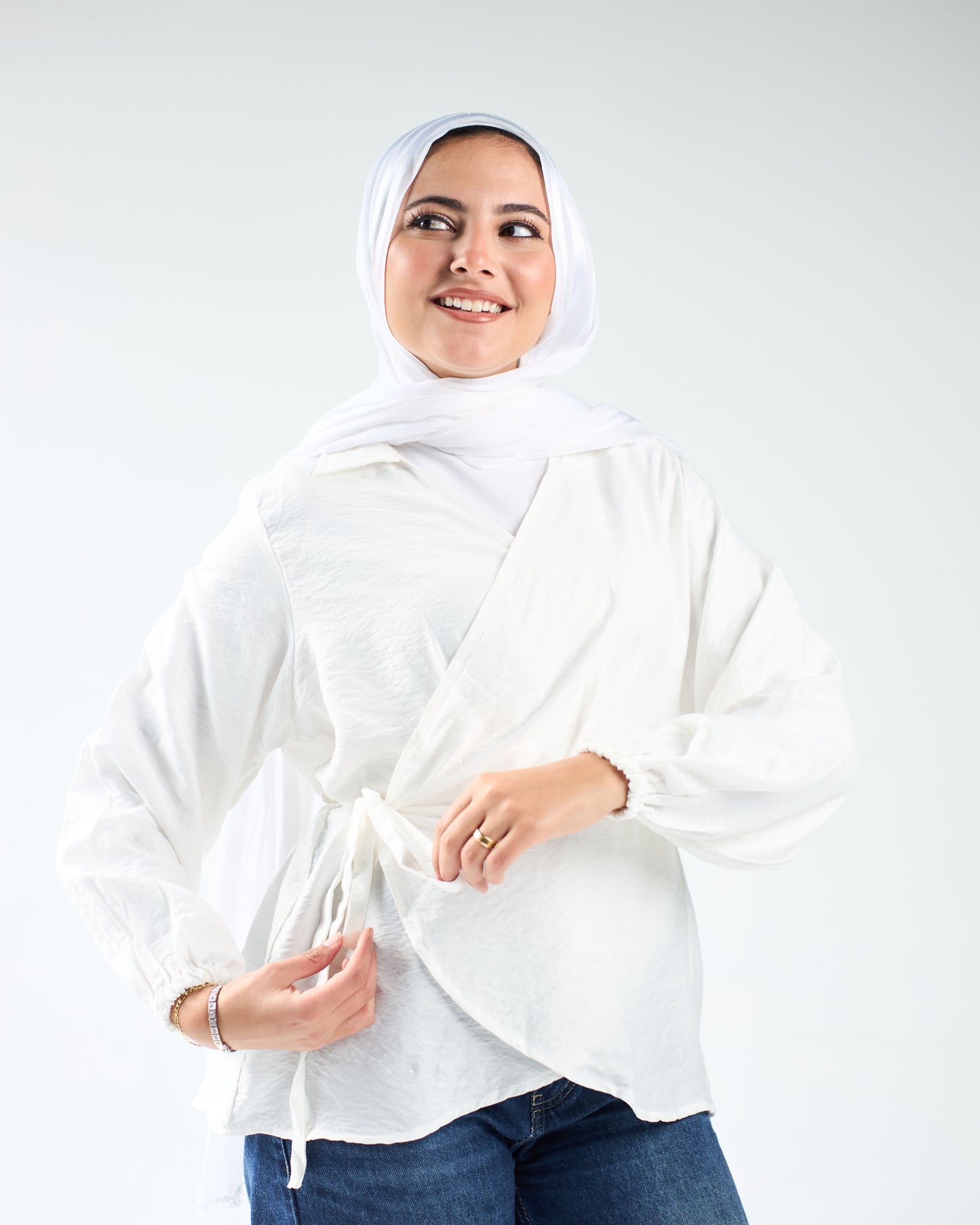 White linen wrap blouse