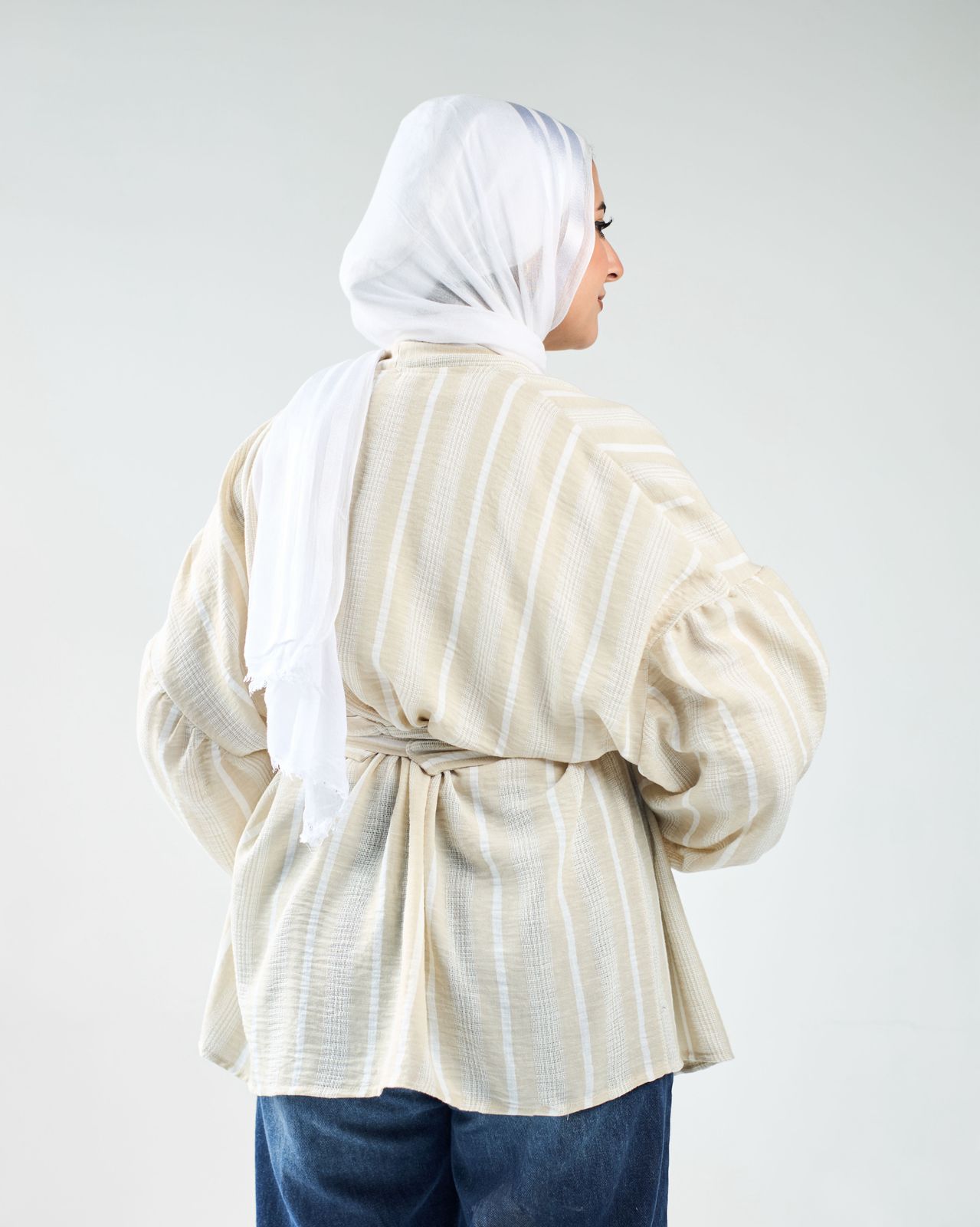 Stripped linen cardigan