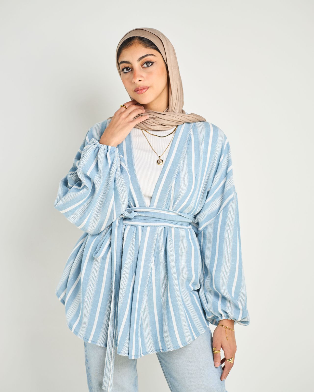 Blue linen stripped cardigan
