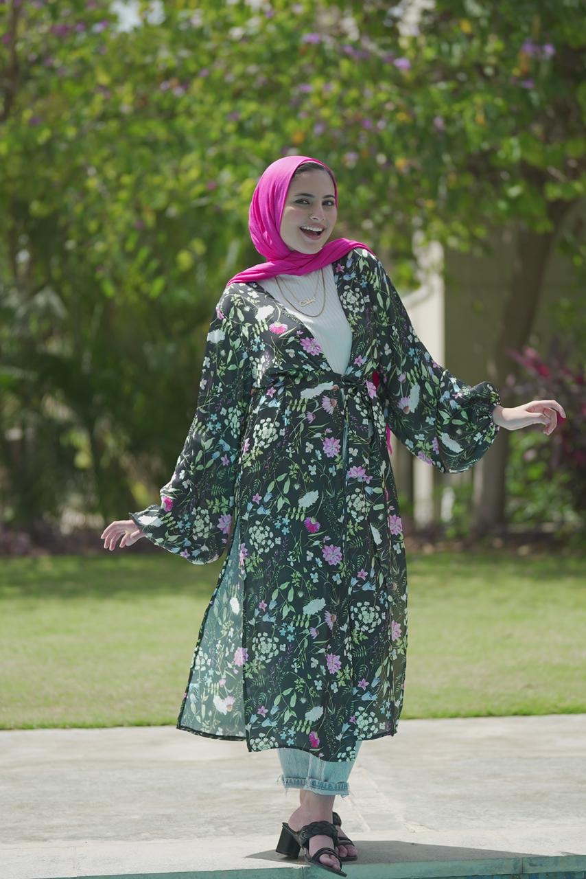 Flowery Satin Cardigan