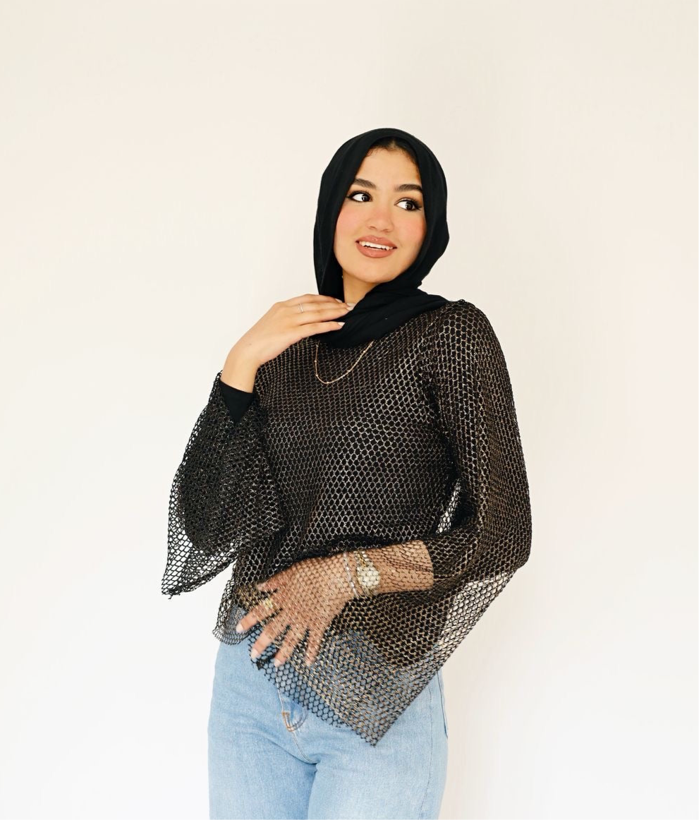 Black mesh top