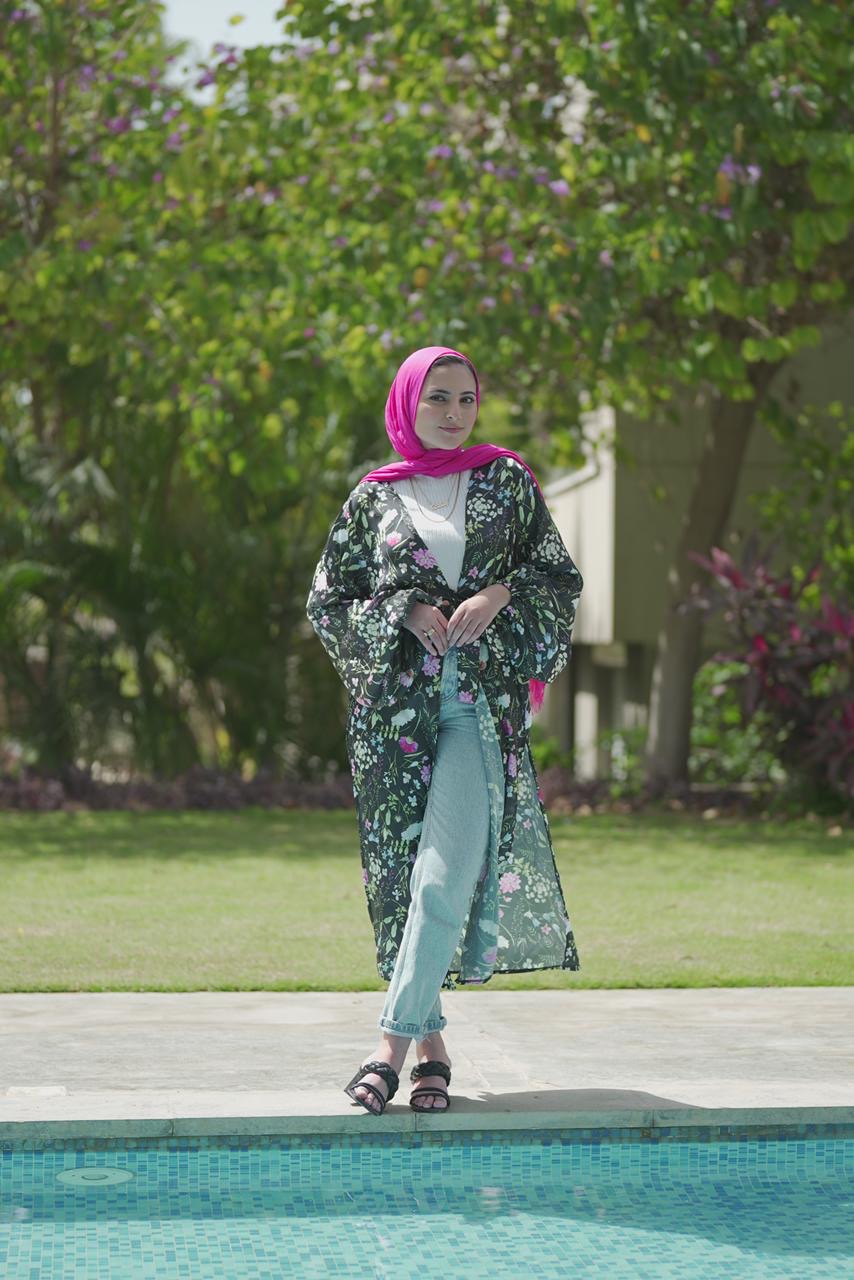 Flowery satin cardigan