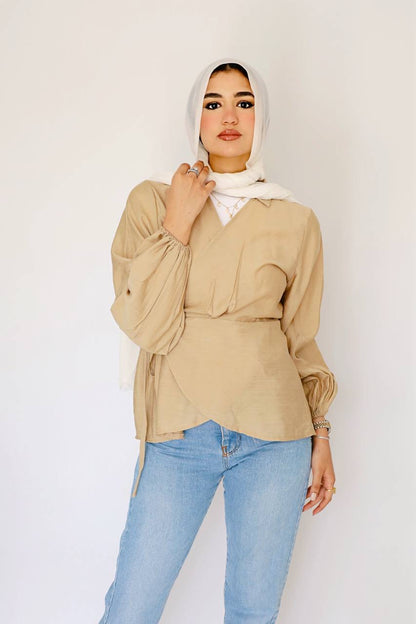 Beige linen wrap blouse