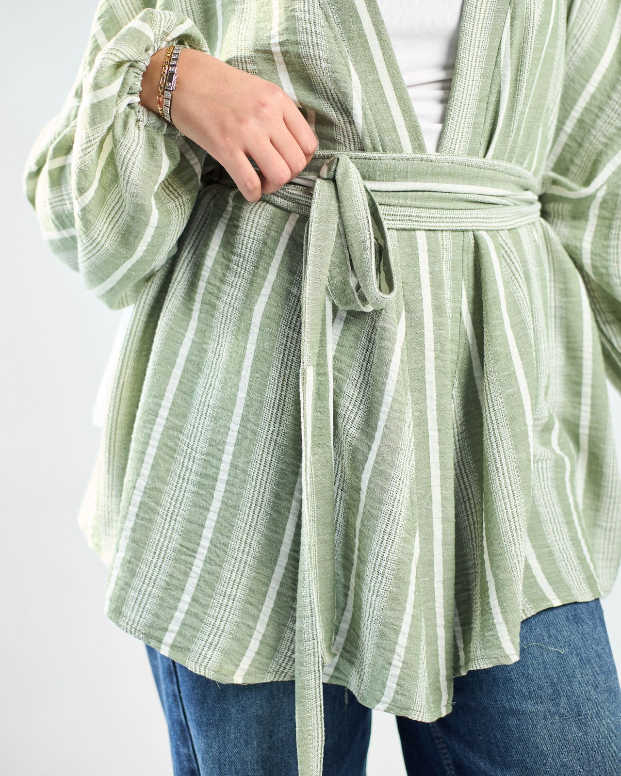 Stripped linen cardigan
