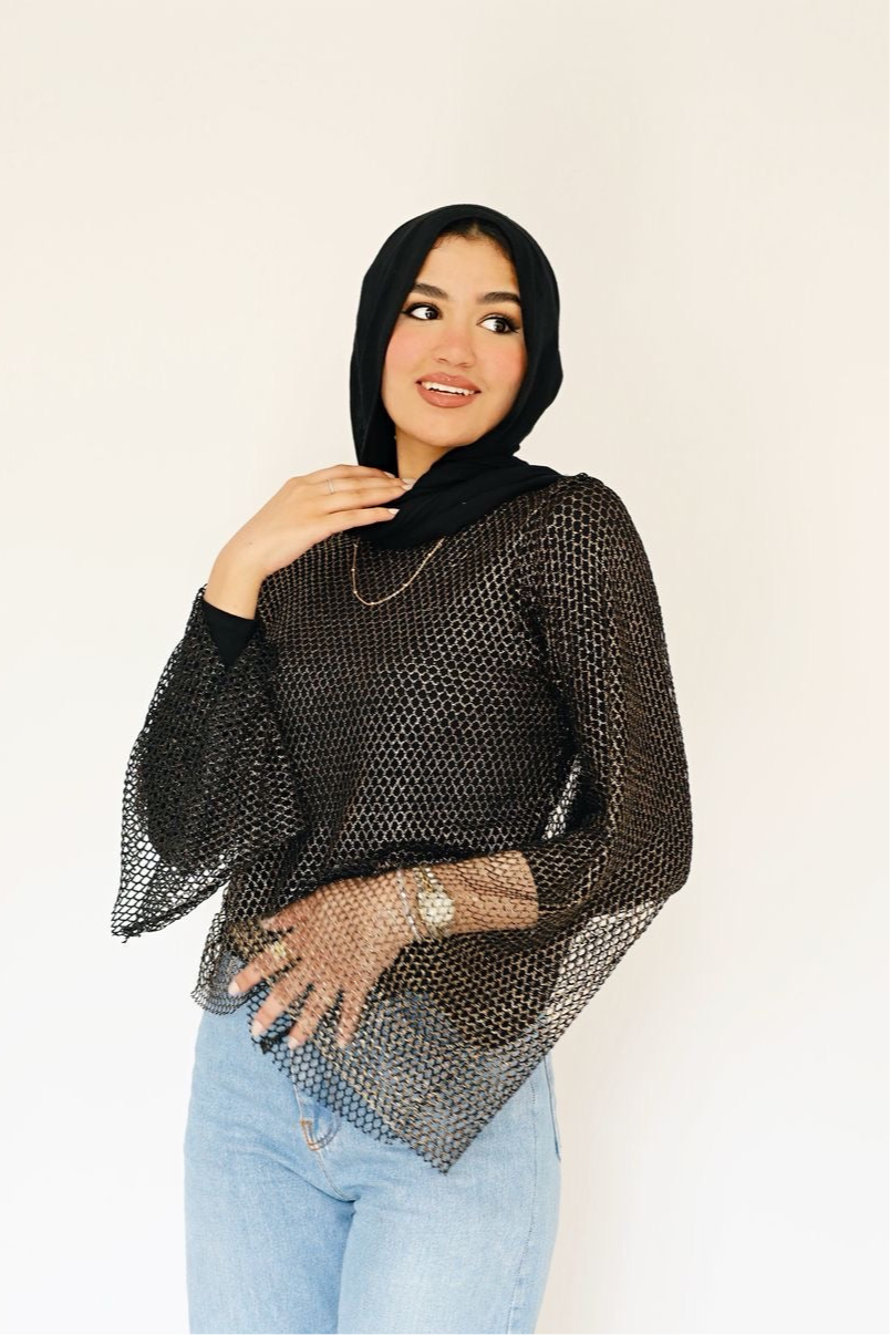 Black mesh top