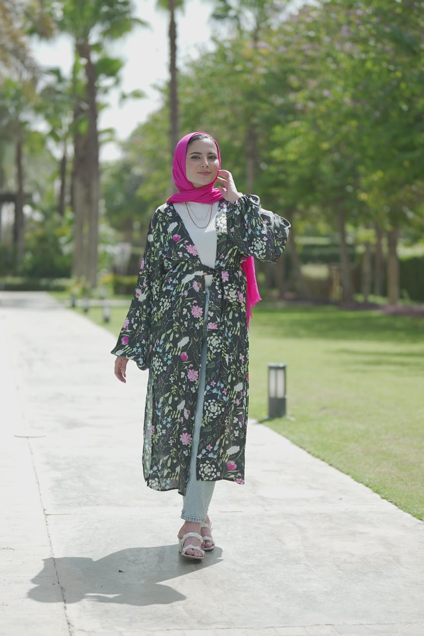 Flowery Satin Cardigan