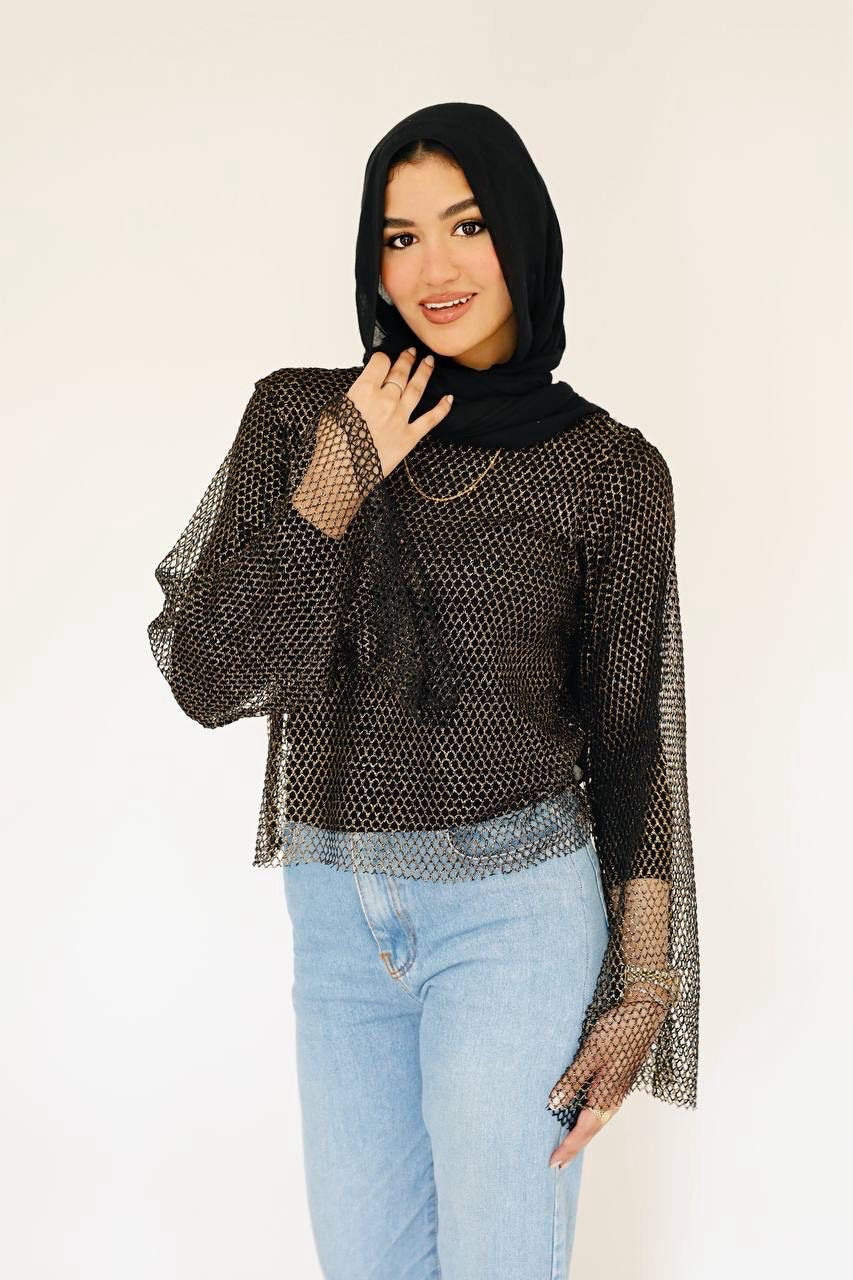 Black mesh top
